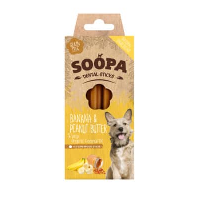 Soopa Banana & Peanut Butter Dental Sticks - Product In Box