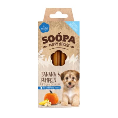Soopa Banana & Pumpkin Puppy Sticks - Product In Box