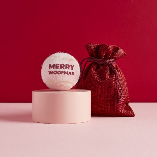 Pet Hamper Christmas Dog Tennis Ball - Merry Woofmas - Pink
