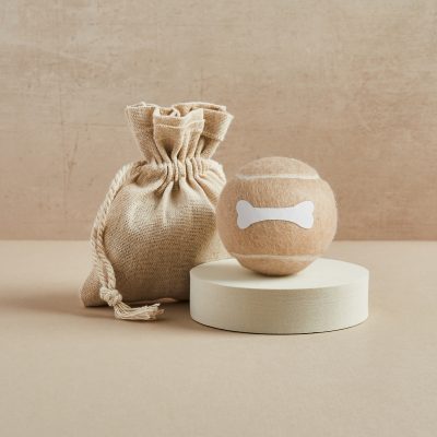 Pet Hamper Tennis Ball - Beige with White Bone