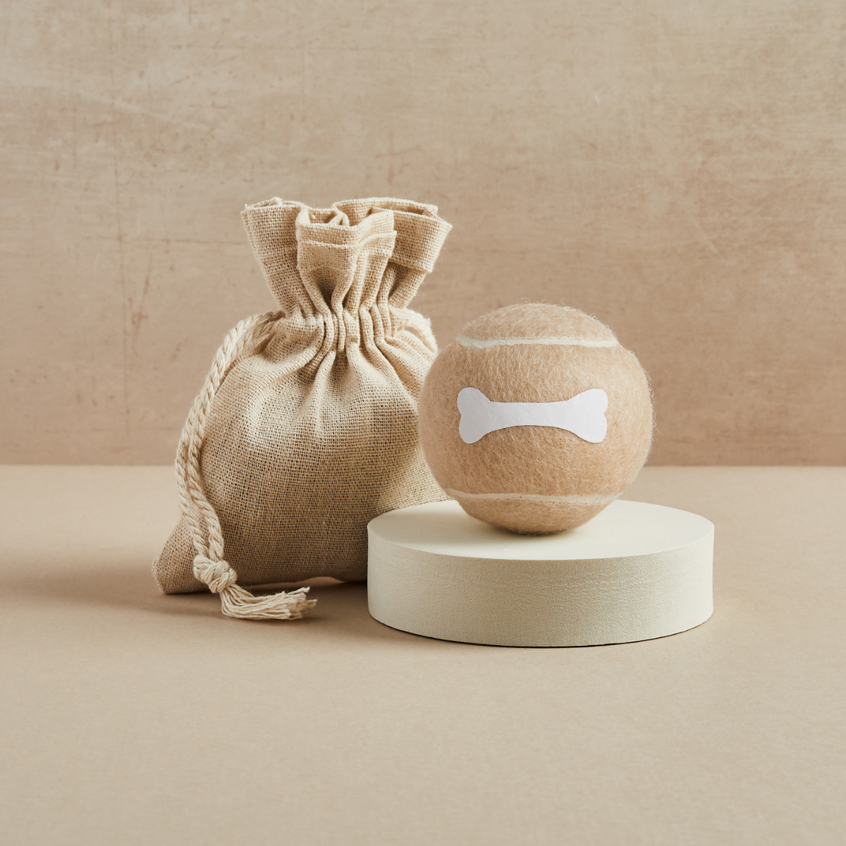 Pet Hamper Tennis Ball - Beige with White Bone