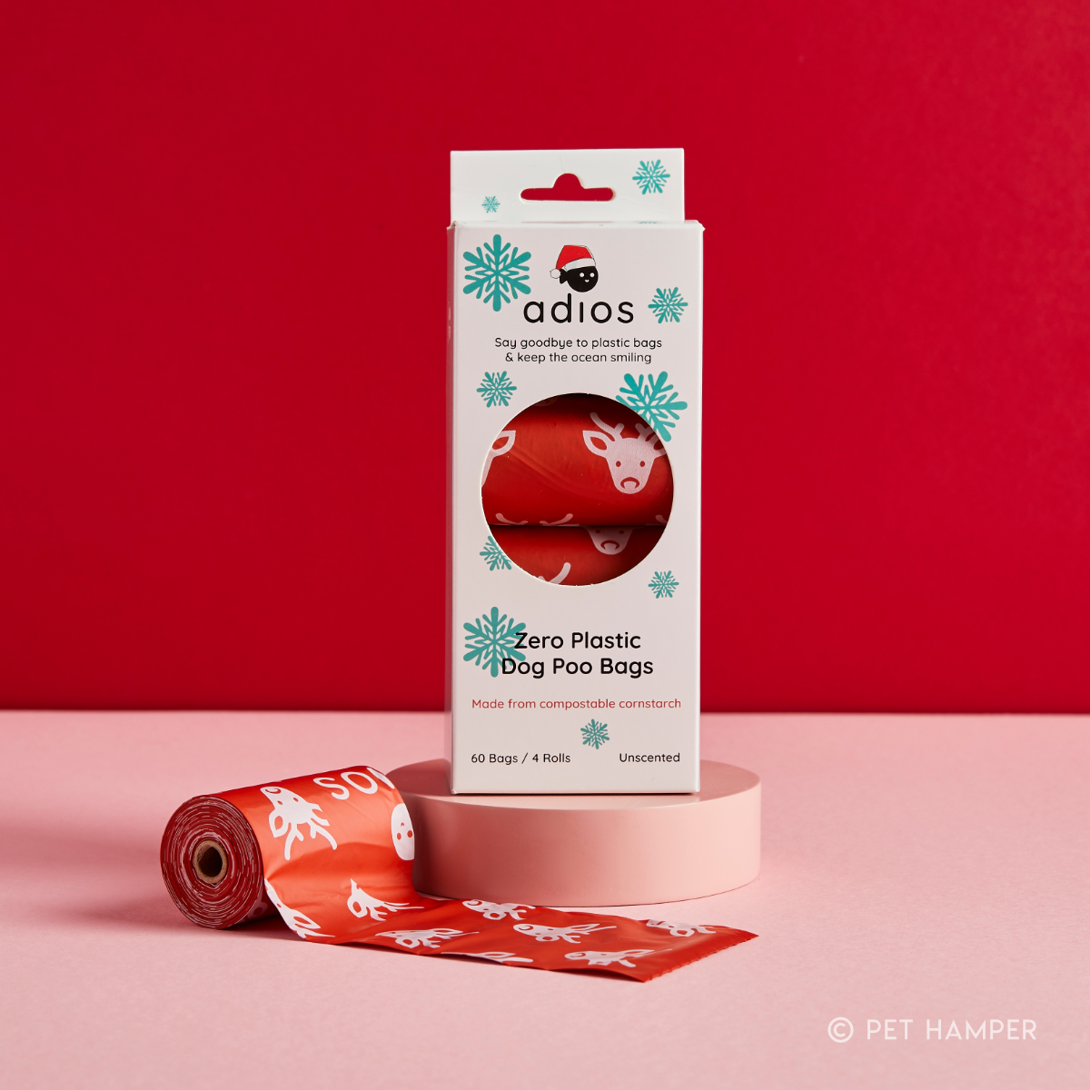 Adios Christmas Compostable Dog Poo Bags - 4 Pack